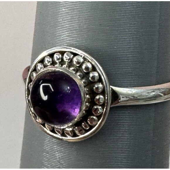 New 925 Amethyst Ring Size 8.5 – Purple Cabochon Halo - Picture 9 of 11